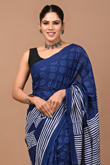 Jaipuri Printed Pure Cotton Mulmul Saree With Blouse - Mj Creation