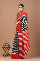 Jaipuri Printed Pure Cotton Mulmul Saree With Blouse - Mj Creation