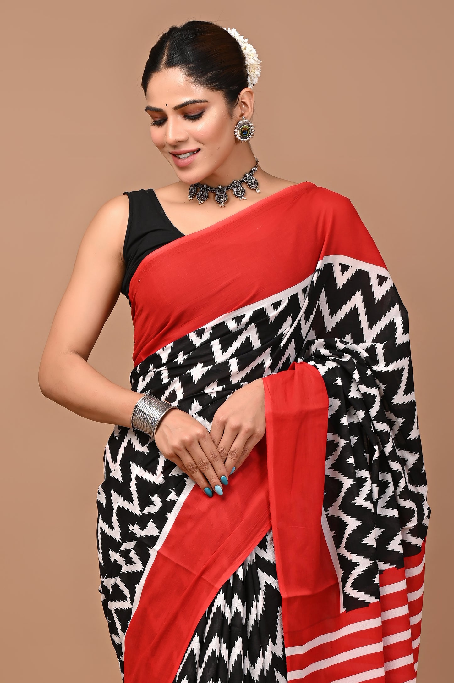 Jaipuri Printed Pure Cotton Mulmul Saree With Blouse - Mj Creation