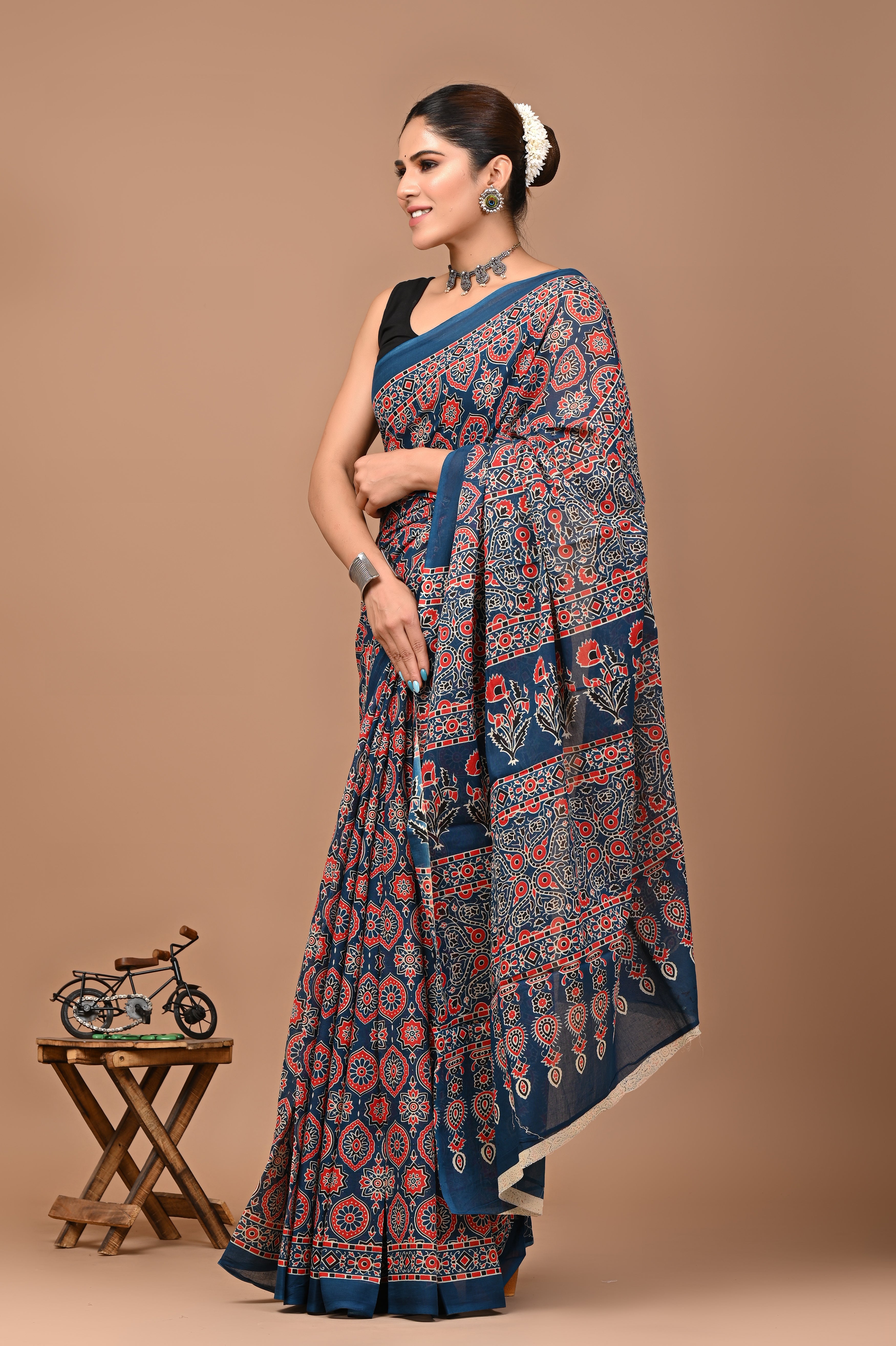 Jaipuri Printed Pure Cotton Mulmul Saree With Blouse - Mj Creation