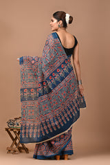 Jaipuri Printed Pure Cotton Mulmul Saree With Blouse - Mj Creation