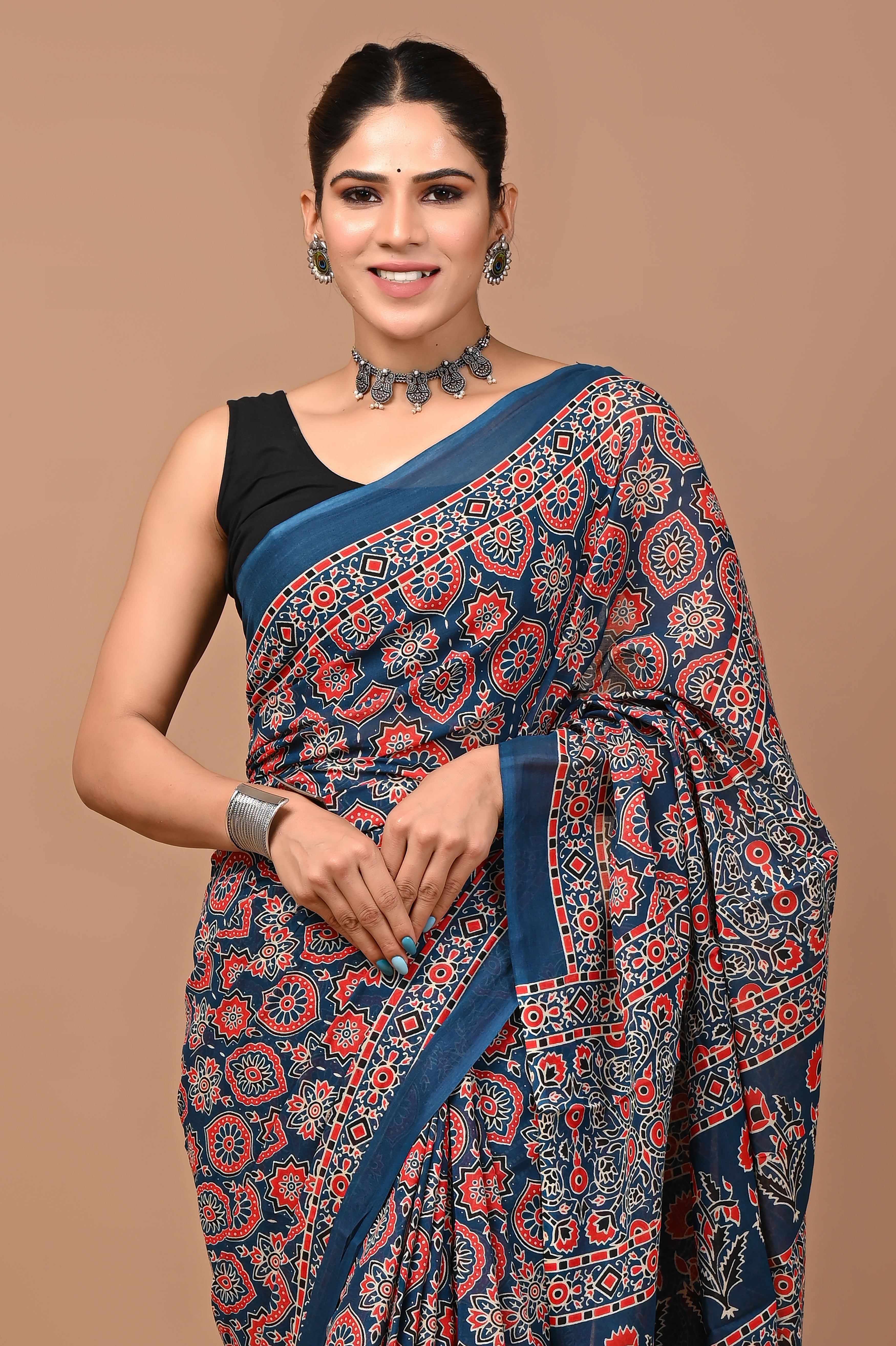 Jaipuri Printed Pure Cotton Mulmul Saree With Blouse - Mj Creation