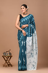 Jaipuri Printed Pure Cotton Mulmul Saree With Blouse - Mj Creation