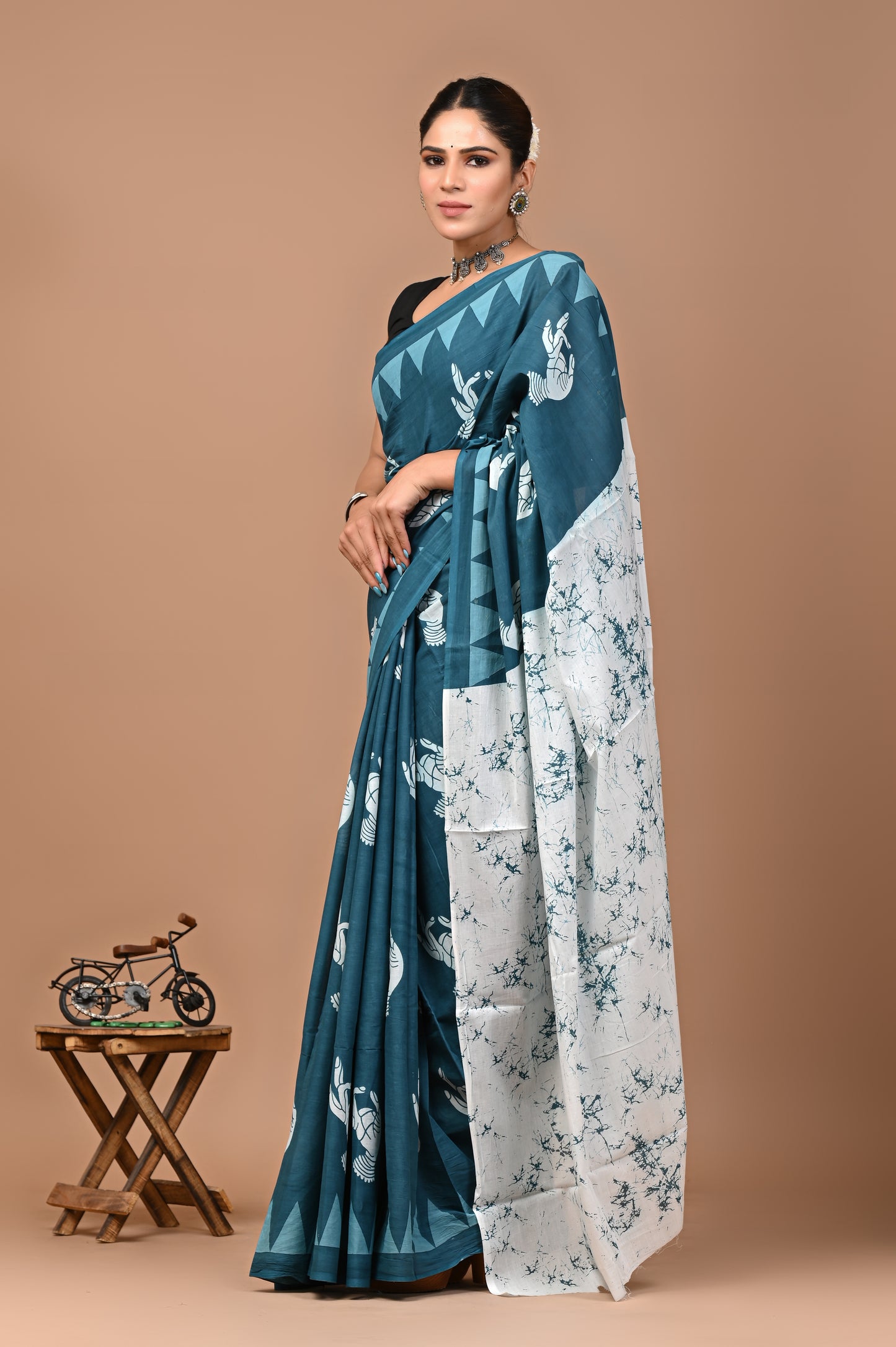 Jaipuri Printed Pure Cotton Mulmul Saree With Blouse - Mj Creation
