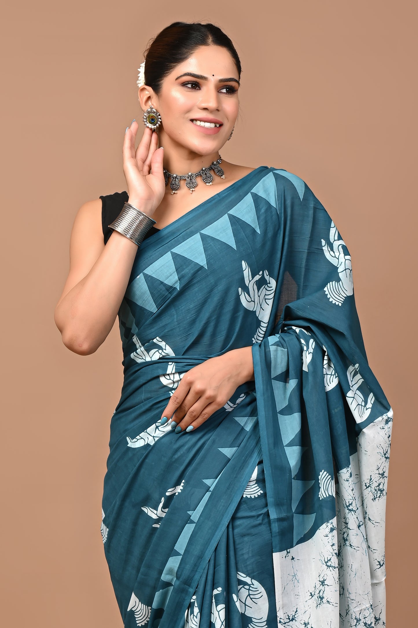 Jaipuri Printed Pure Cotton Mulmul Saree With Blouse - Mj Creation