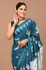 Jaipuri Printed Pure Cotton Mulmul Saree With Blouse - Mj Creation