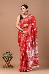 Jaipuri Printed Pure Cotton Mulmul Saree With Blouse - Mj Creation