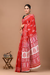 Jaipuri Printed Pure Cotton Mulmul Saree With Blouse - Mj Creation