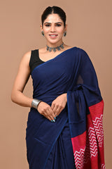 Jaipuri Printed Pure Cotton Mulmul Saree With Blouse - Mj Creation