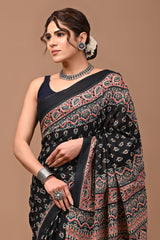 Jaipuri Printed Pure Cotton Mulmul Saree With Blouse - Mj Creation