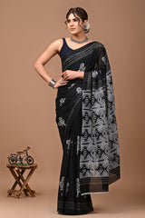 Jaipuri Printed Pure Cotton Mulmul Saree With Blouse - Mj Creation