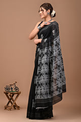 Jaipuri Printed Pure Cotton Mulmul Saree With Blouse - Mj Creation