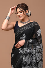 Jaipuri Printed Pure Cotton Mulmul Saree With Blouse - Mj Creation