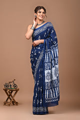 Jaipuri Printed Pure Cotton Mulmul Saree With Blouse - Mj Creation