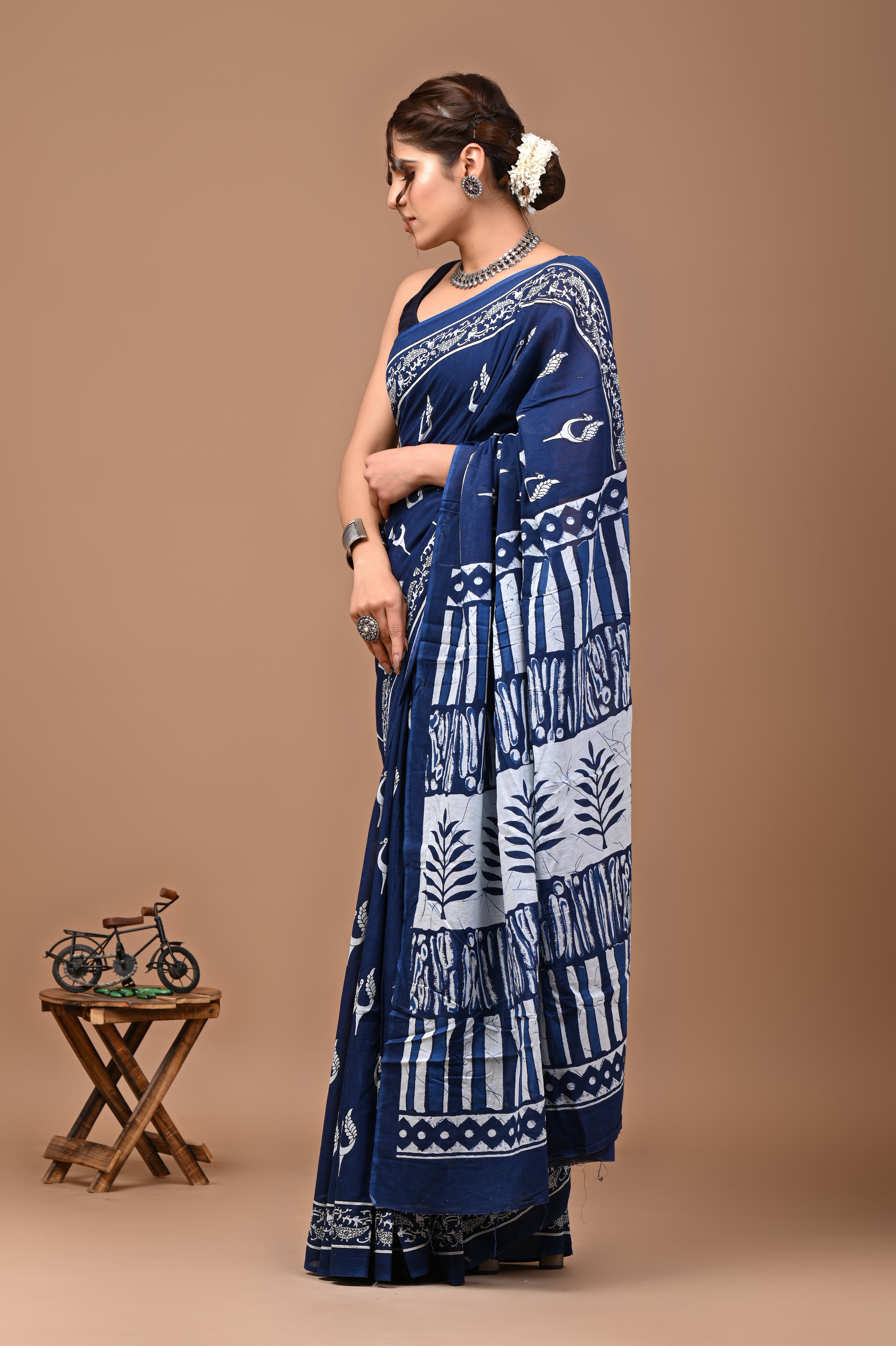 Jaipuri Printed Pure Cotton Mulmul Saree With Blouse - Mj Creation