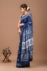 Jaipuri Printed Pure Cotton Mulmul Saree With Blouse - Mj Creation