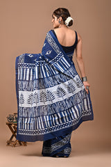 Jaipuri Printed Pure Cotton Mulmul Saree With Blouse - Mj Creation