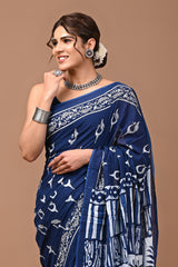 Jaipuri Printed Pure Cotton Mulmul Saree With Blouse - Mj Creation