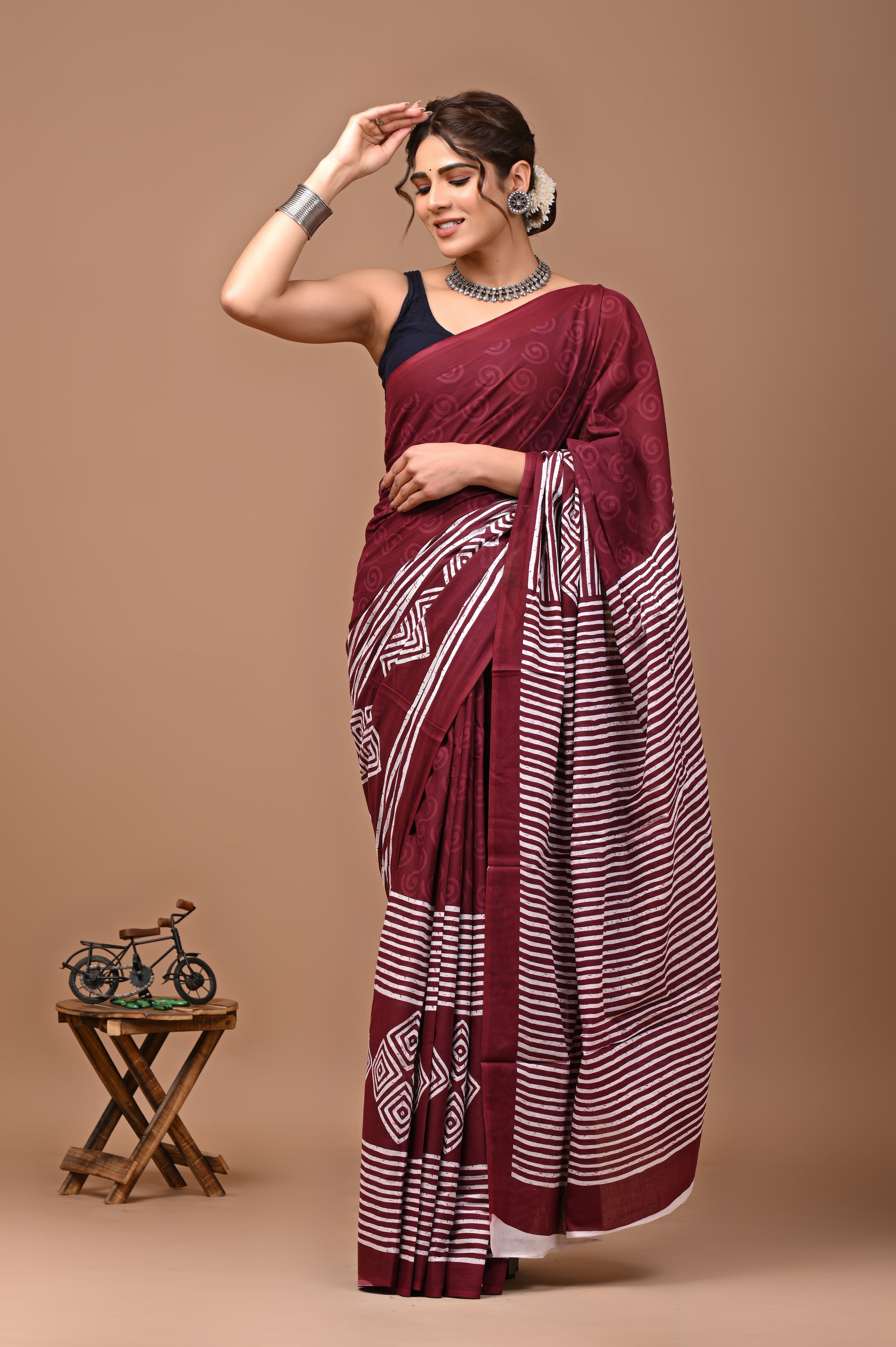 Jaipuri Printed Pure Cotton Mulmul Saree With Blouse - Mj Creation