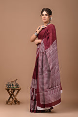 Jaipuri Printed Pure Cotton Mulmul Saree With Blouse - Mj Creation