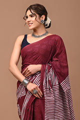 Jaipuri Printed Pure Cotton Mulmul Saree With Blouse - Mj Creation