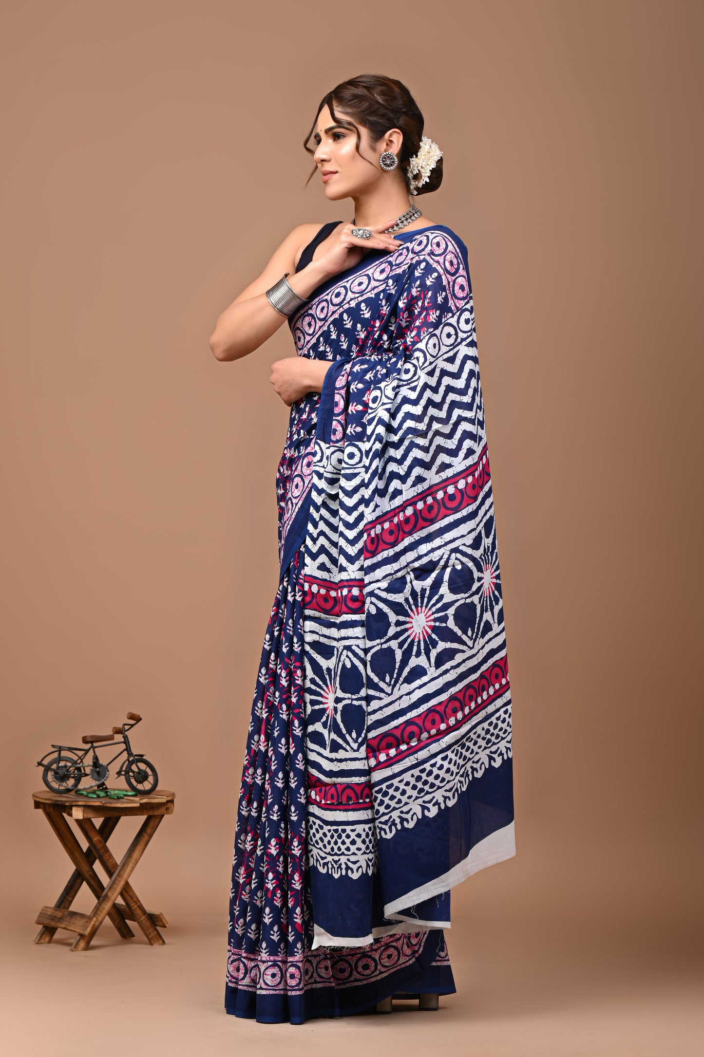 Jaipuri Printed Pure Cotton Mulmul Saree With Blouse - Mj Creation