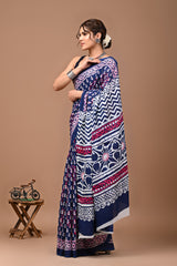 Jaipuri Printed Pure Cotton Mulmul Saree With Blouse - Mj Creation