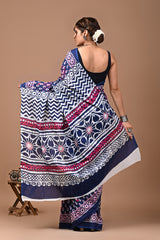 Jaipuri Printed Pure Cotton Mulmul Saree With Blouse - Mj Creation