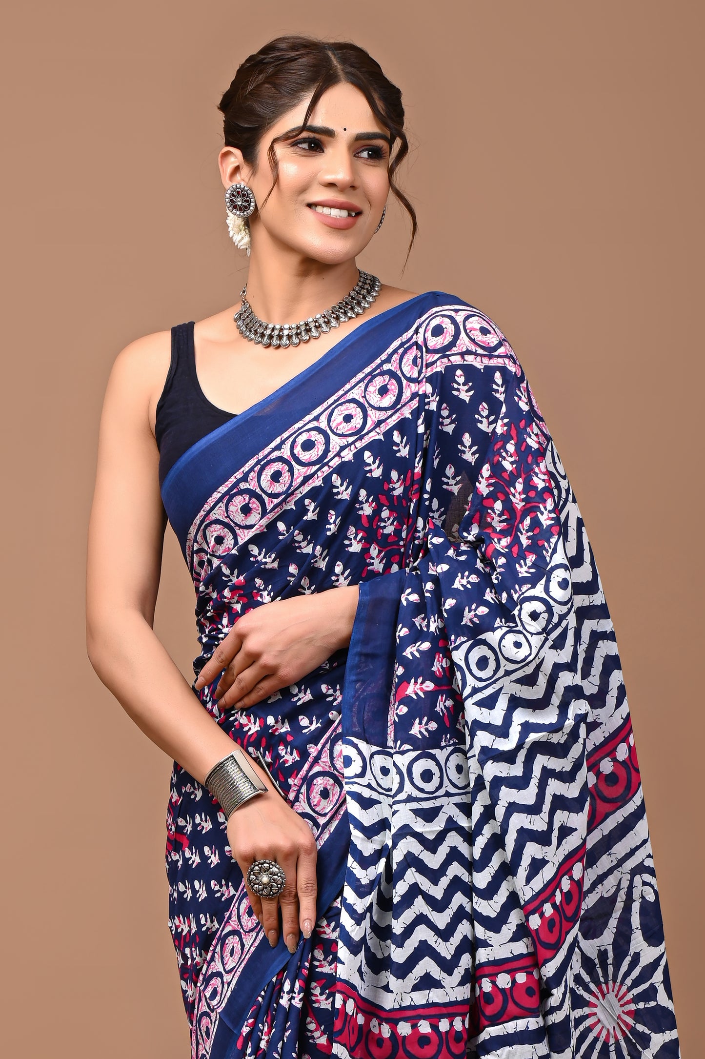 Jaipuri Printed Pure Cotton Mulmul Saree With Blouse - Mj Creation