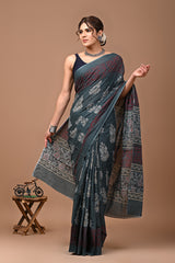 Jaipuri Printed Pure Cotton Mulmul Saree With Blouse - Mj Creation