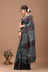 Jaipuri Printed Pure Cotton Mulmul Saree With Blouse - Mj Creation