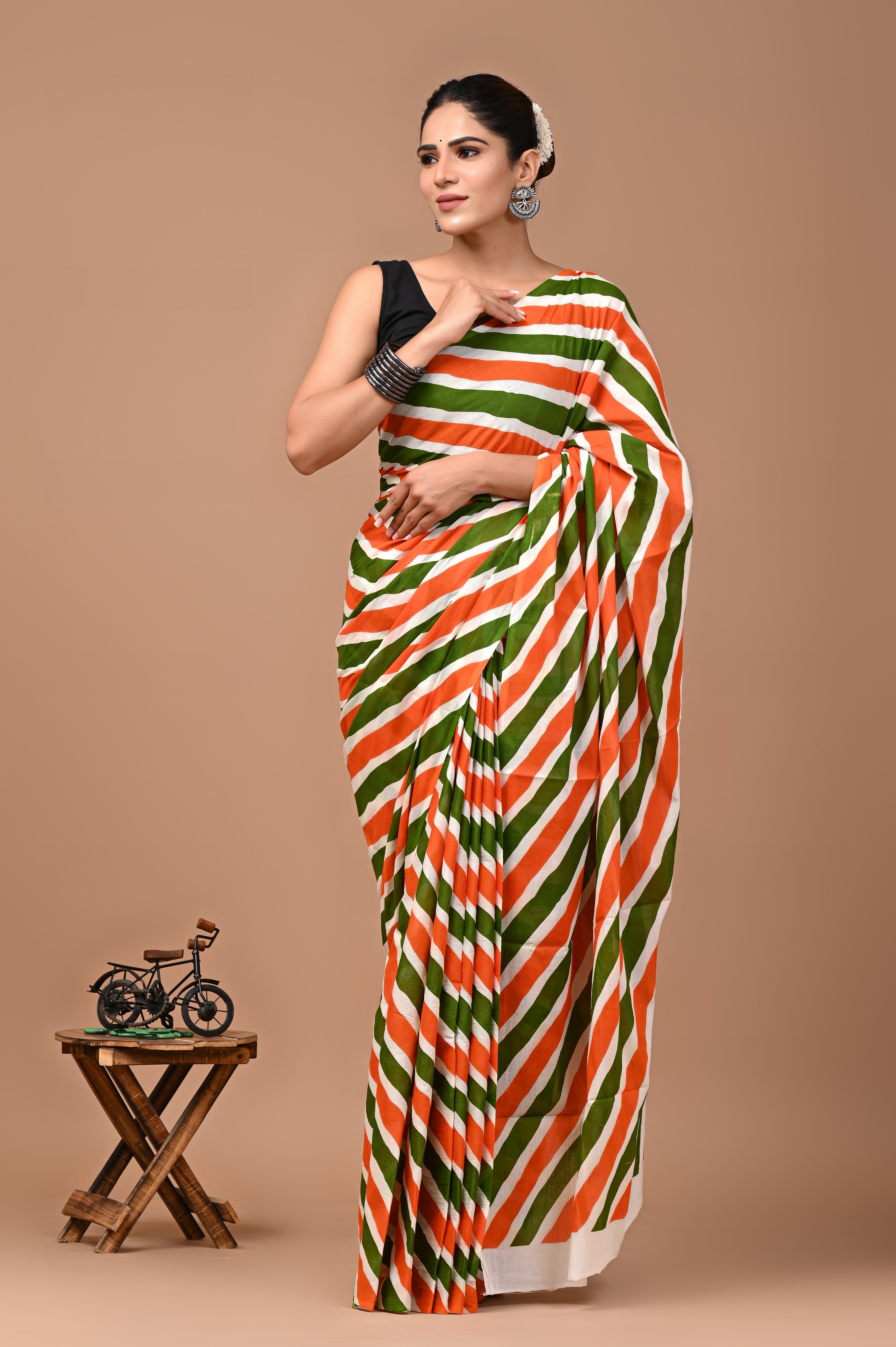 Jaipuri Printed Pure Cotton Mulmul Saree With Blouse - Mj Creation