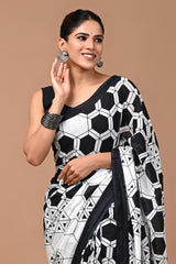 Jaipuri Printed Pure Cotton Mulmul Saree With Blouse - Mj Creation