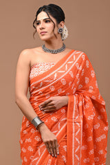 Jaipuri Printed Pure Cotton Mulmul Saree With Blouse - Mj Creation