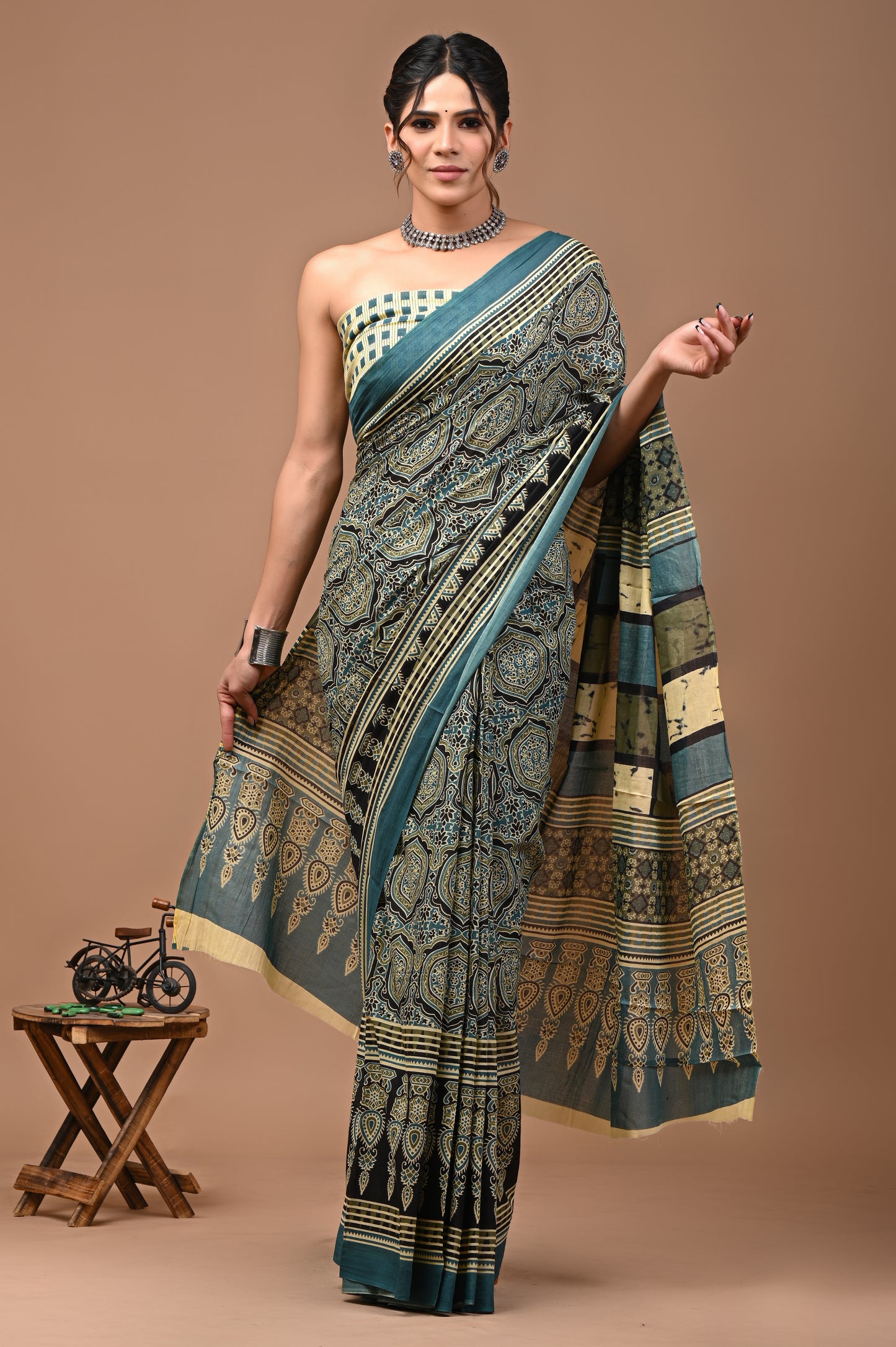 Jaipuri Printed Pure Cotton Mulmul Saree With Blouse - Mj Creation