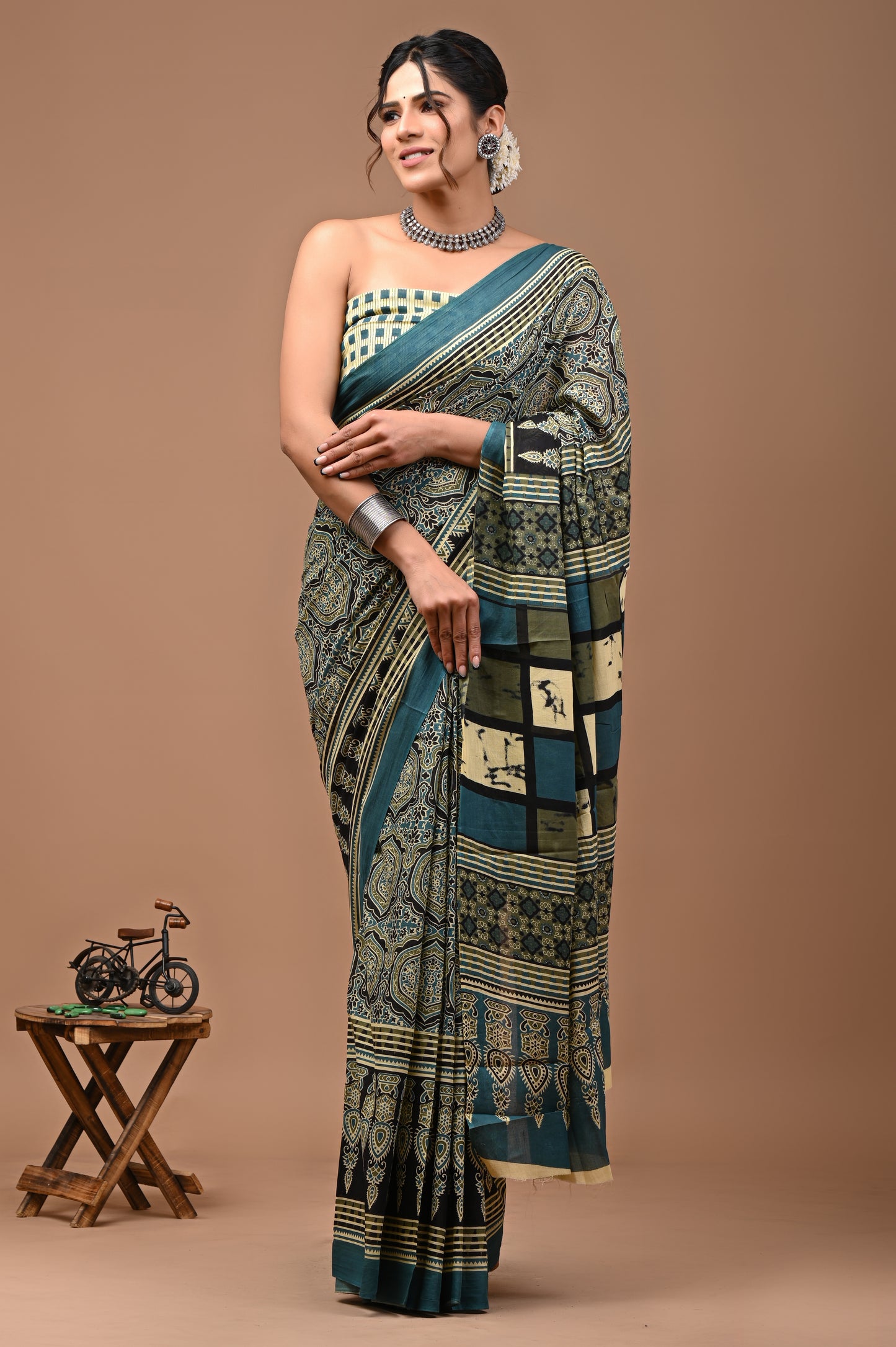 Jaipuri Printed Pure Cotton Mulmul Saree With Blouse - Mj Creation