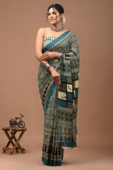Jaipuri Printed Pure Cotton Mulmul Saree With Blouse - Mj Creation