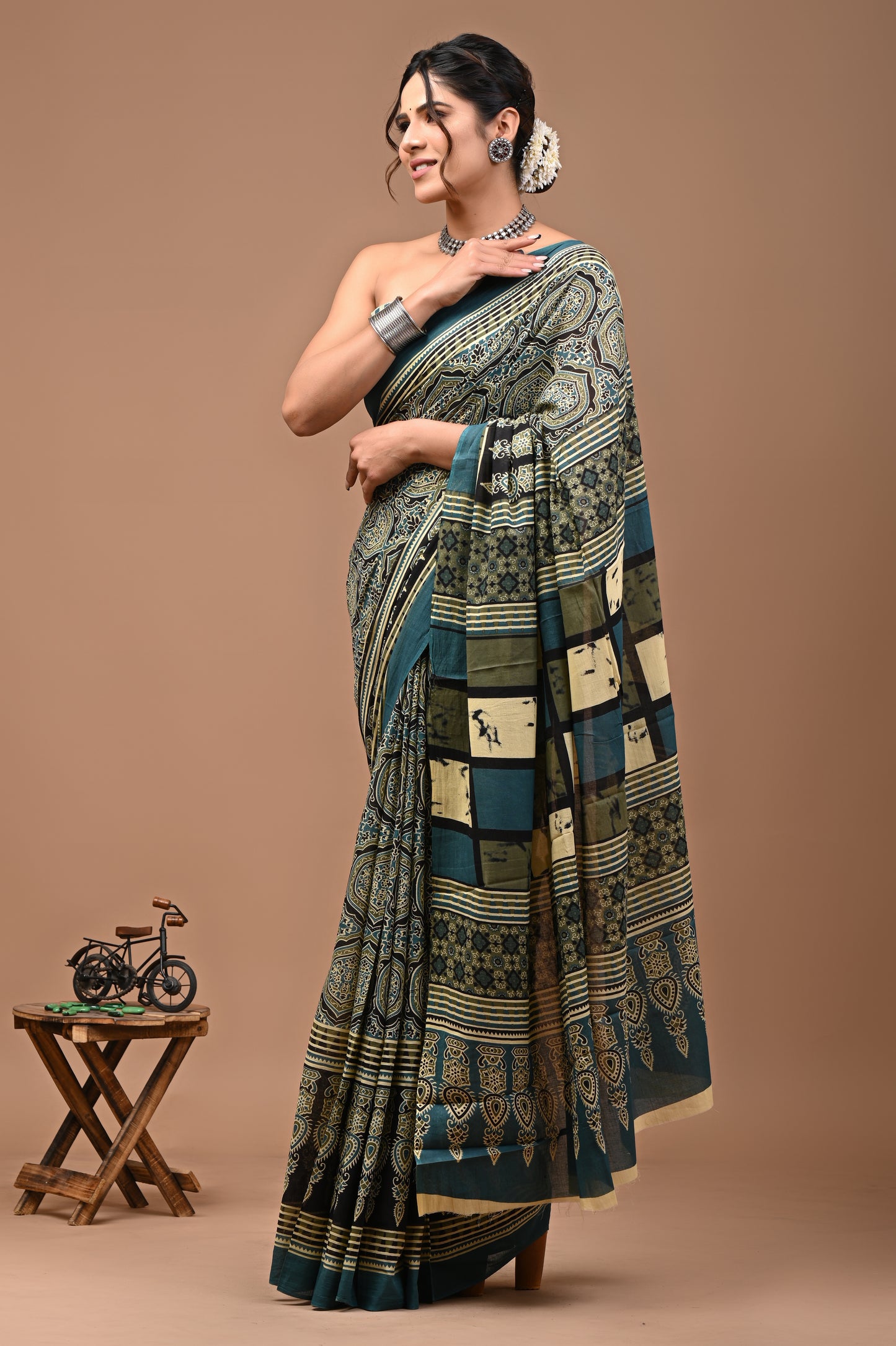 Jaipuri Printed Pure Cotton Mulmul Saree With Blouse - Mj Creation