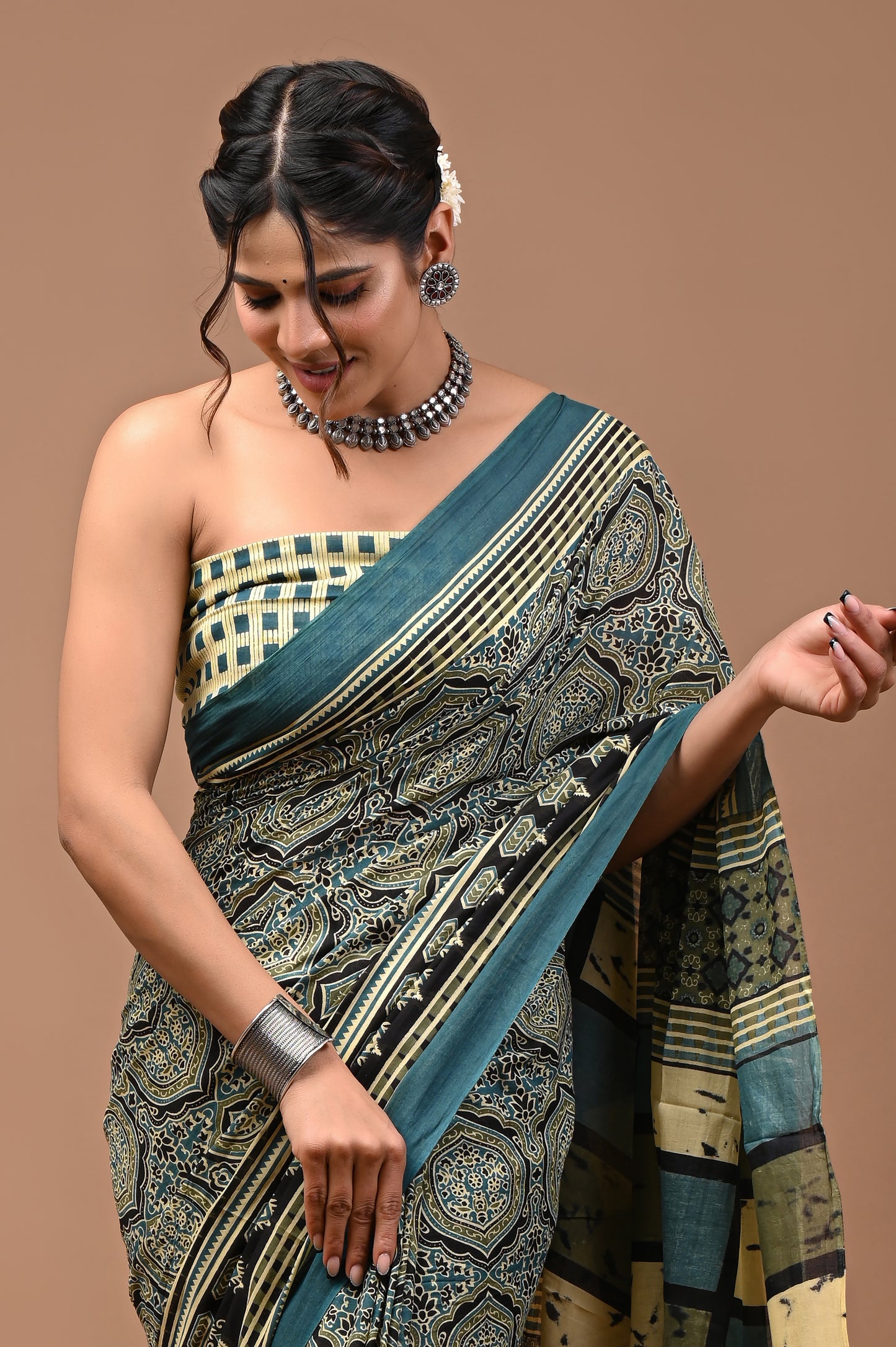 Jaipuri Printed Pure Cotton Mulmul Saree With Blouse - Mj Creation