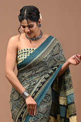 Jaipuri Printed Pure Cotton Mulmul Saree With Blouse - Mj Creation