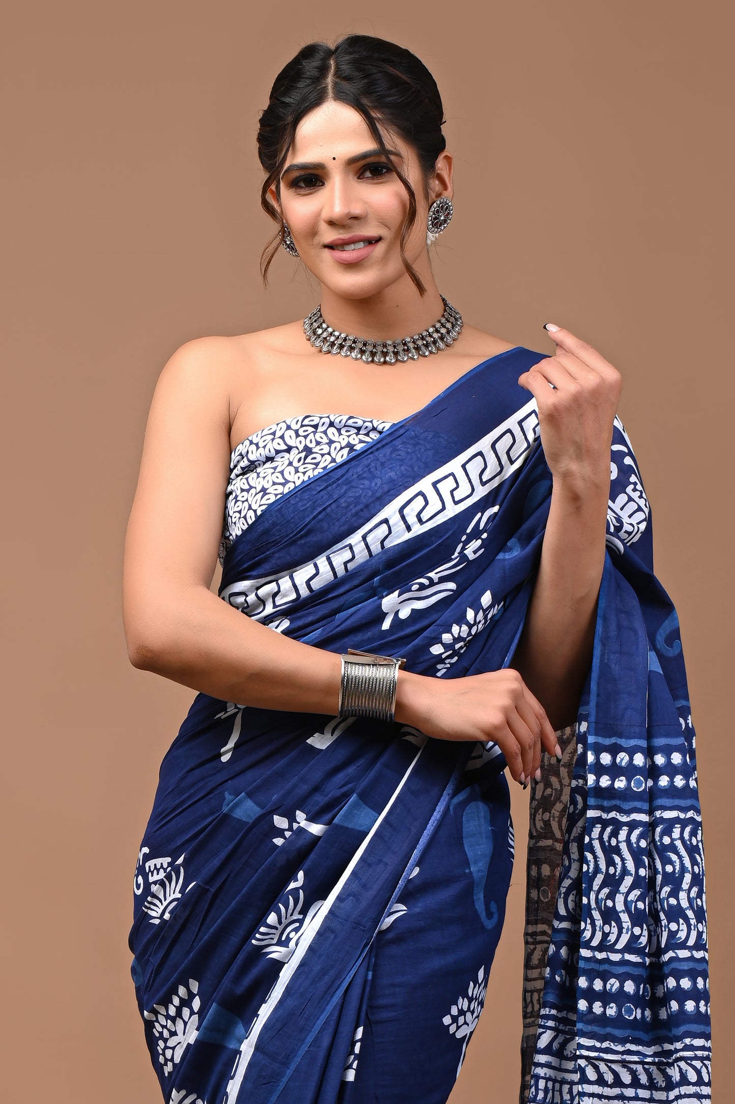 Printed Pure Cotton Mulmul Saree With Blouse - Mj Creation