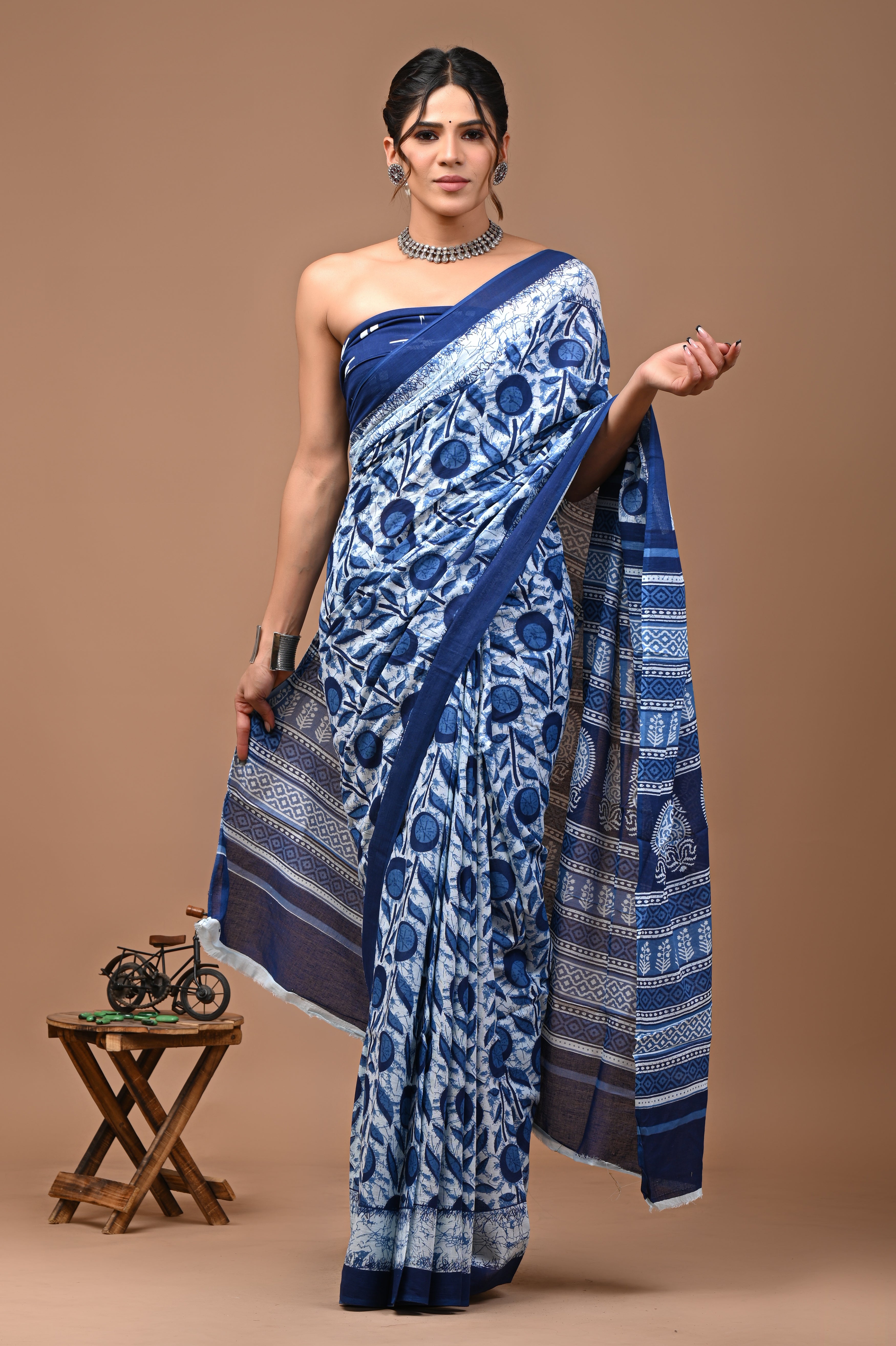 Jaipuri Printed Pure Cotton Mulmul Saree With Blouse - Mj Creation