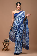 Jaipuri Printed Pure Cotton Mulmul Saree With Blouse - Mj Creation
