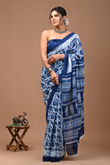 Jaipuri Printed Pure Cotton Mulmul Saree With Blouse - Mj Creation