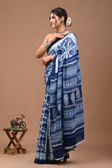 Jaipuri Printed Pure Cotton Mulmul Saree With Blouse - Mj Creation