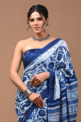 Jaipuri Printed Pure Cotton Mulmul Saree With Blouse - Mj Creation