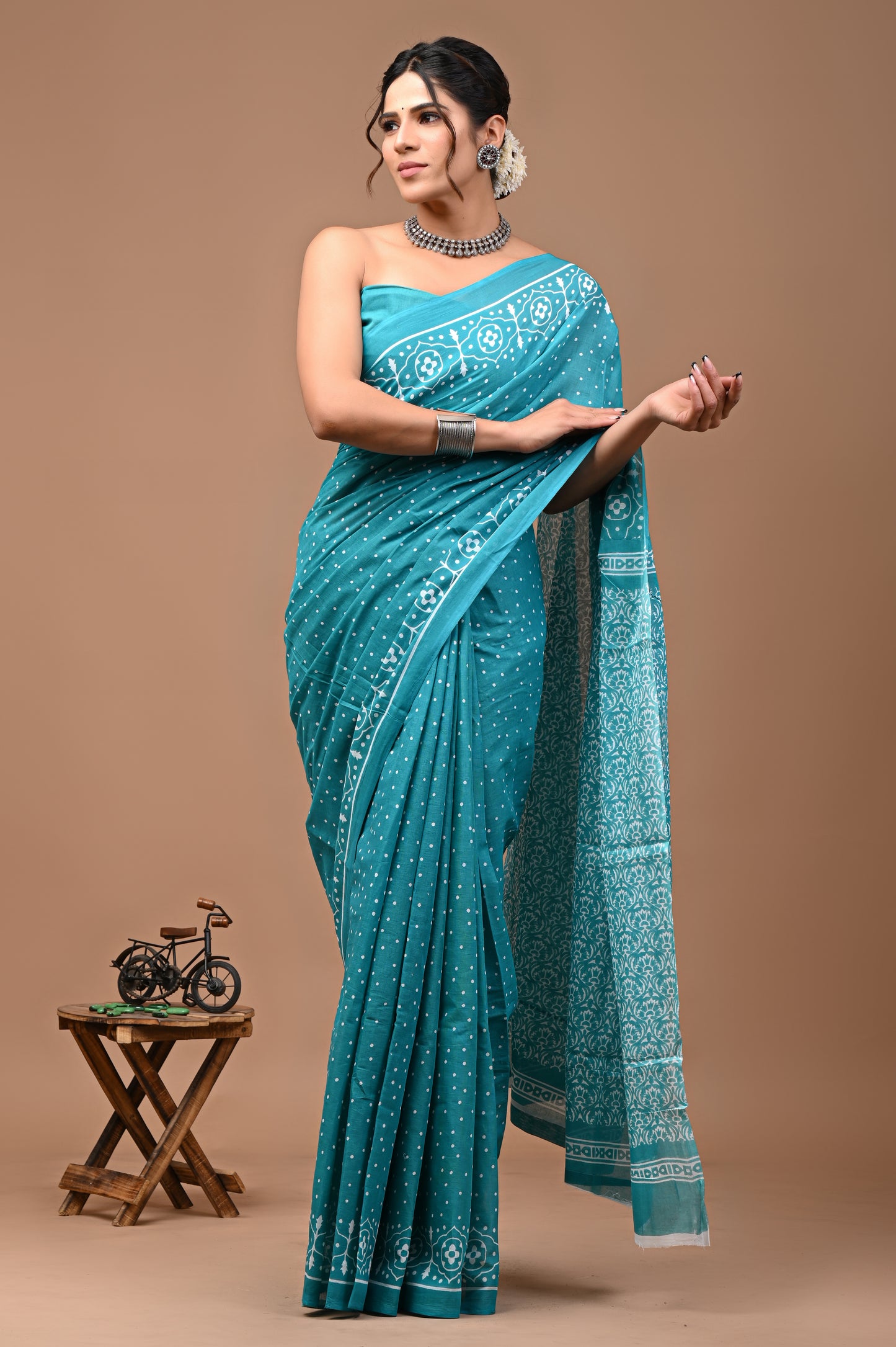 Jaipuri Printed Pure Cotton Mulmul Saree With Blouse - Mj Creation