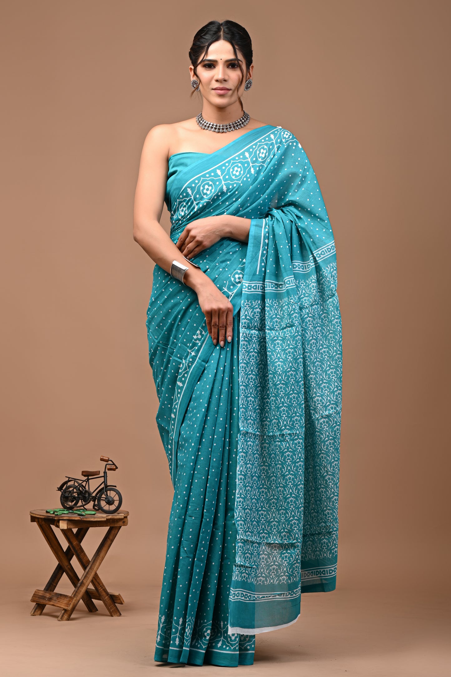 Jaipuri Printed Pure Cotton Mulmul Saree With Blouse - Mj Creation