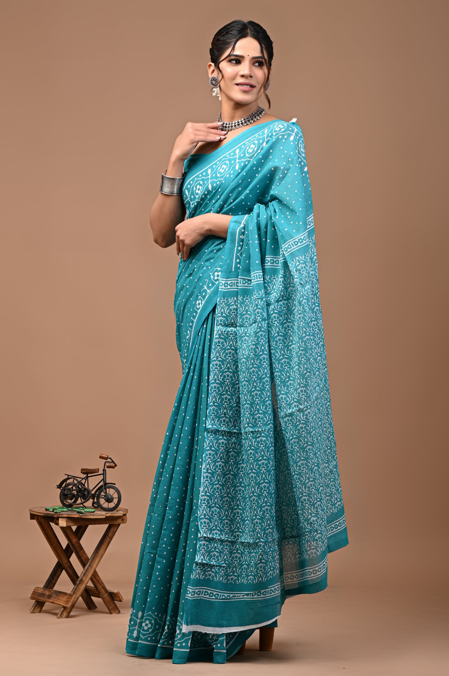 Jaipuri Printed Pure Cotton Mulmul Saree With Blouse - Mj Creation