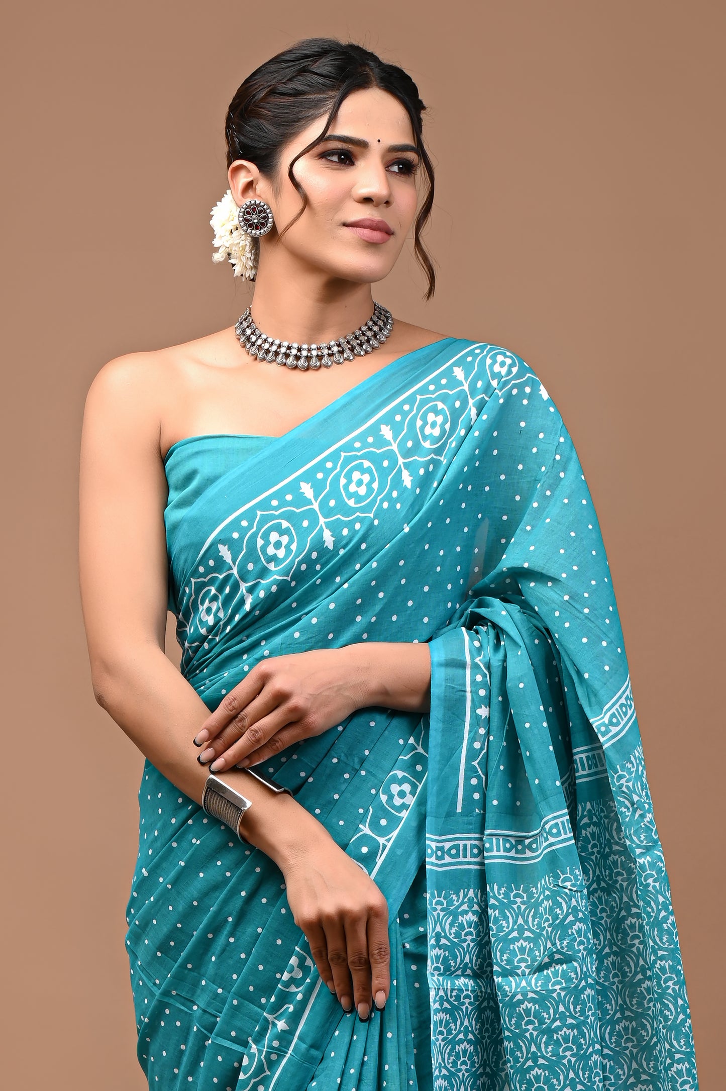 Jaipuri Printed Pure Cotton Mulmul Saree With Blouse - Mj Creation
